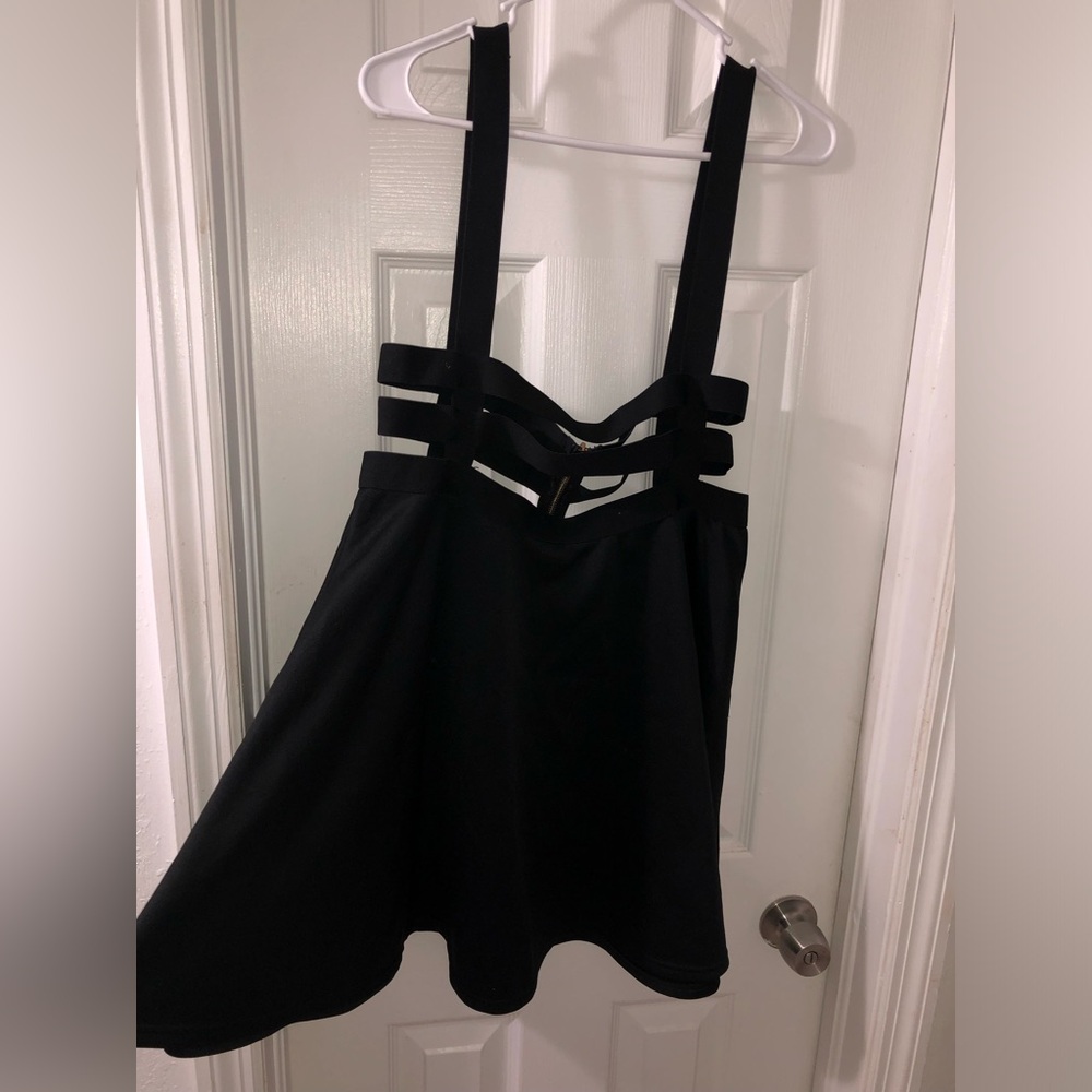 Black Plus 2XL High Waist Suspenders Skirt